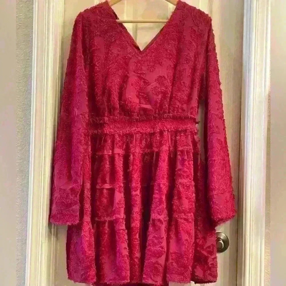 Kori America deep red eyelash material fit and flare dress. Stunning color-Large - Picture 1 of 6